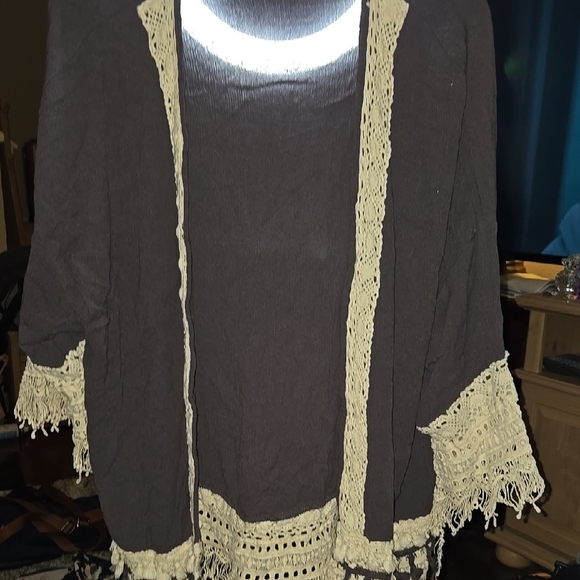 Women's Dark gray and Cream Open cardigan Sweater - Picture 1 of 5